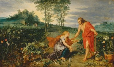 Kristus viser seg for Maria Magdalena påskemorgen (Noli me tangere). Rundt 1626 av Peter Paul Rubens