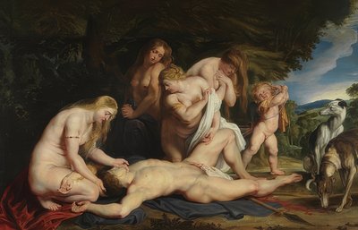 Adonis død (Venus sørger over Adonis). Rundt 1614 av Peter Paul Rubens