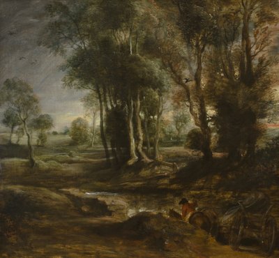 Kveldslandskap med tømmervogn, 1630-1640 av Peter Paul Rubens