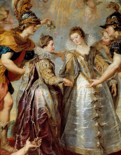 Utveksling av de to prinsessene av Frankrike og Spania på Bidassoa-elven i Hendaye, 9/11/1615 Allegorisk representasjon av ekteskapet mellom Anne av Østerrike og Louis XIII på den ene siden, mellom Isabella av Frankrike (1602-1644) og Filip IV på den andre av Peter Paul Rubens