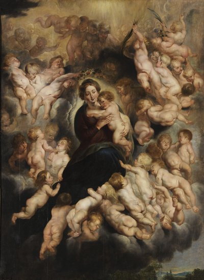 Maria med barn i en krans av engler av Peter Paul Rubens