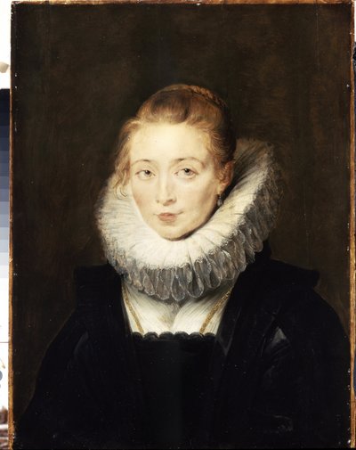 Portrett av en ventedame til Infanta Isabella (1566-1633). Hun har på seg jordbærkrage. (Portrett av dame som venter på Infanta Isabella). Maleri av Peter Paul (Pierre-Paul) Rubens (eller Peter Paul eller Petrus Paulus) (1577-1640). olje su av Peter Paul Rubens