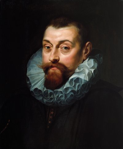 Portrett av en mann, bystelengde, i mørkt kostyme med hvit ruff, ca. 1597-99 av Peter Paul Rubens