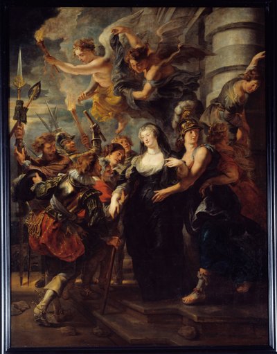 Dronning Marie de Medicis (1573-1642) flyktet fra Chateau de Blois natt til 21. til 22. februar 1619. Dronningen av Frankrike i eksil ved Blois under "Mor og Sønns krig" flyktet til Angouleme. Engler med fakler leder dronningen på rett vei. Smert av Peter Paul Rubens