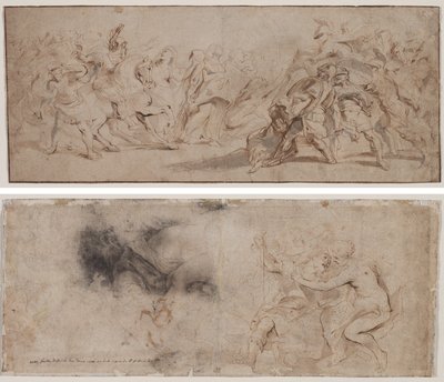 Forsoning mellom romerne og sabinerne (recto) Venus avvæpner Mars, draperistudie (verso) av Peter Paul Rubens