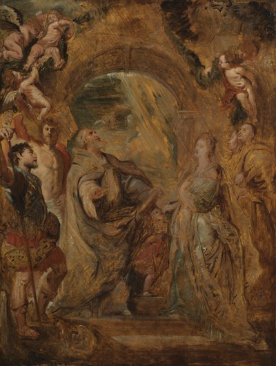 Den hellige Gregor den store med de hellige Maurus og Papianus, og den hellige Domitilla med de hellige Nereus og Achilleus, 1606-07 av Peter Paul Rubens