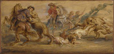 Studie for "The Bear Hunt" (for Alcázar, Madrid), ca. 1639 (olje på tre) av Peter Paul Rubens
