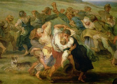 The Kermesse, detalj av bønder som danser, ca. 1635-38 olje på paneldetalj av 24954 av Peter Paul Rubens