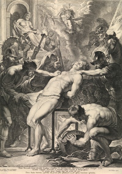 Martyrdommen til Saint Laurentius (gravering) av Peter Paul Rubens