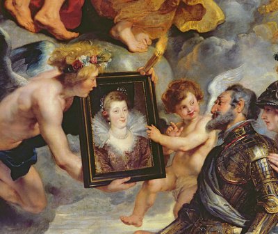 Medici-syklusen: Henri IV (1553-1610) mottar portrettet av Marie de Medici (1573-1642) 1621-25 (detalj av 17689) av Peter Paul Rubens