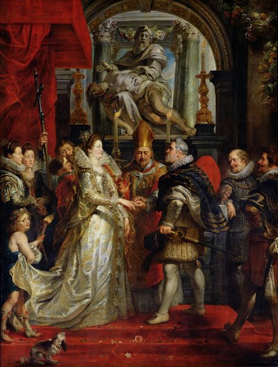 Proxy-ekteskapet til Marie de Medici (1573-1642) og Henri IV (1573-1642) 5. oktober 1600, 1621-25 av Peter Paul Rubens