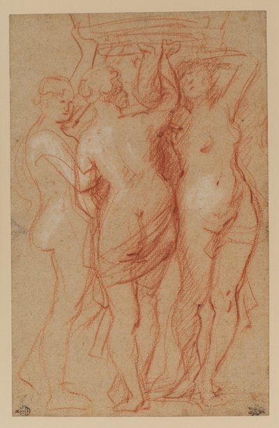 The Three Graces, ca. 1635-40 (rødt og hvitt kritt på papir) av Peter Paul Rubens
