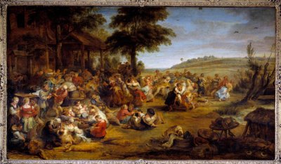 Messen eller bryllupet i bygda. Tabell som representerer et landsparti. Maleri av Pierre Paul (Pierre-Paul) Rubens (eller Peter Paul eller Petrus Paulus) (1577-1640), flamsk skole, rundt 1635-1638. Olje på tre. Mål: 1,49 X 2,61m. Musée du Louvre - The Vill av Peter Paul Rubens