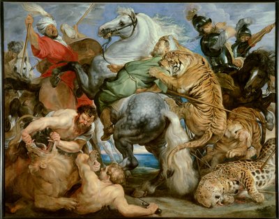 Tigerjakt. Maleri av Peter Paul (Peter Paul) Rubens (eller Peter Paul eller Petrus Paulus) (1577-1640)) Ec. Flam, c. 1616. Olje på lerret. Søn: 2,56 X 3,24m. Rennes, Museum of Fine Arts — Tigerjakten. Maleri av Peter Paul Rubens (eller Petrus Paulus) (157 av Peter Paul Rubens