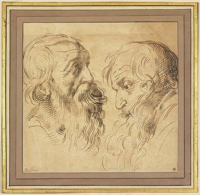 To skjeggete hoder i profil til høyre og venstre av Peter Paul Rubens