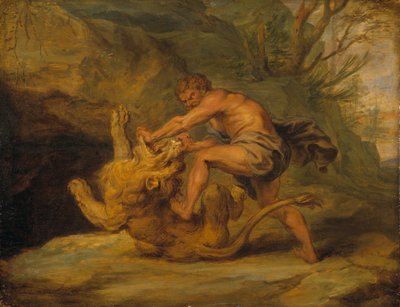 Samson og løven, ca. 1640 av Peter Paul studio of Rubens