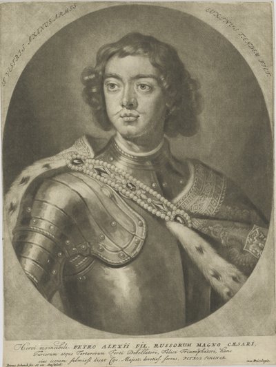 Portrett av keiser Peter I den store 1672-1725, um 1700. av Peter Schenk