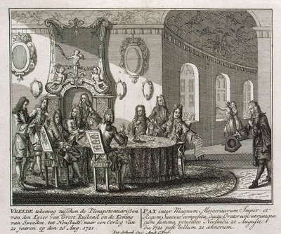 Konklusjon av fredstraktaten i Nystad 20. august 1721. av Peter Schenk the Younger