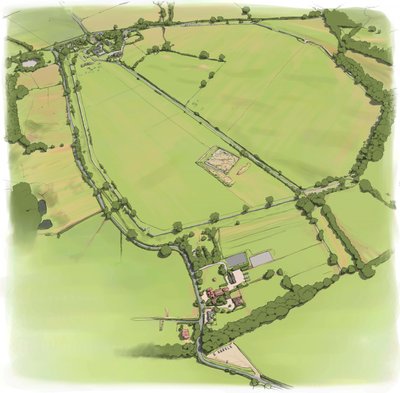 Luftfoto av Silchester Roman City Walls fra Nordvest, c2010. av Peter Urmston
