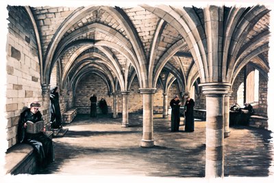Munker i fellesrommet til Battle Abbey, East Sussex, 1100-tallet c1990-c2010 av Peter Urmston