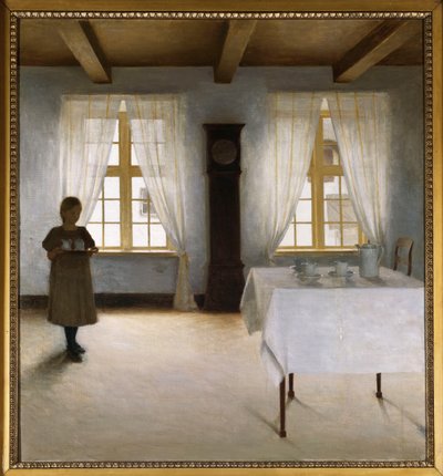 Et interiør med en ung jente som serverer te av Peter Vilhelm Ilsted