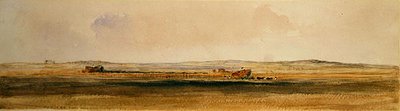 Høsting i Lincolnshire Wolds (akvarell på papir) av Peter de Wint