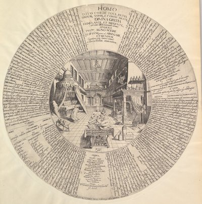 Alkymistens laboratorium fra Heinrich Khunrath, Amphitheatre of Eternal Wisdom.n.d. av Peter van der Doort