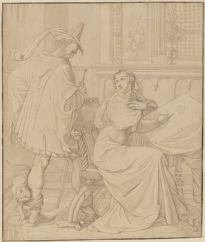 Syv tegninger for Nibelungene: 3. Hagens svik. 1812-17 av Peter von Cornelius