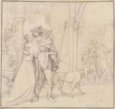 Sju tegninger på Nibelungene: 4. Siegfried forberedte seg på jakten. 1812-17 av Peter von Cornelius