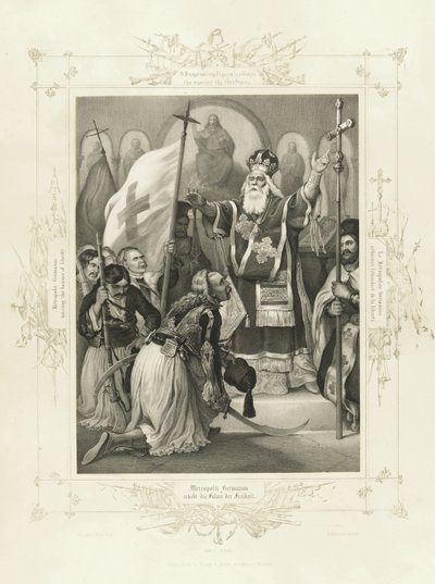 Metropolitan Germanos hever frihetens banner fra albumet med gresk heltemot av Peter von Hess