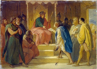 Storprins Andrei Bogolioubski (før 1100-etter 1193) mottar håndverkere sendt av keiser Frederique Barberousse (Frederique I av Hohenstauffen av Petr Vasilievich Basin