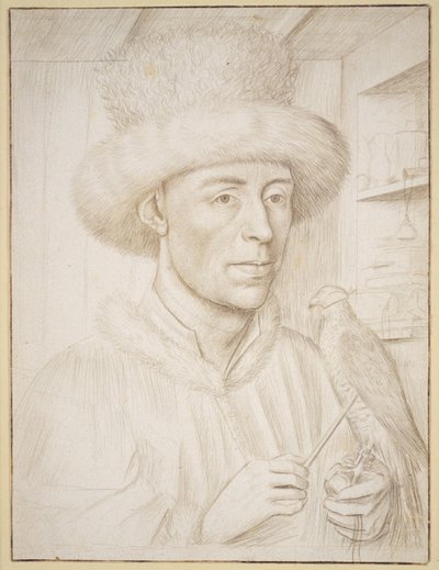 The Falconer, ca. 1445-50 (sølvspiss med brunt blekk på papir) av Petrus Christus