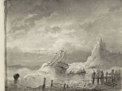 Skip i nød utenfor en kyst av Petrus Johannes Schotel (circle of)