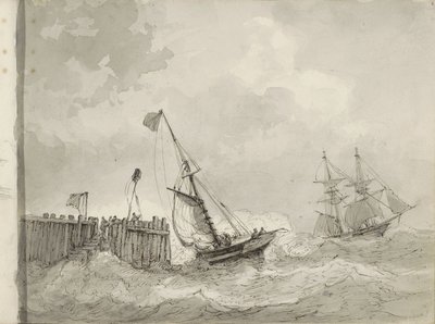 To seilskuter ved en fortøyning av Petrus Johannes Schotel (circle of)