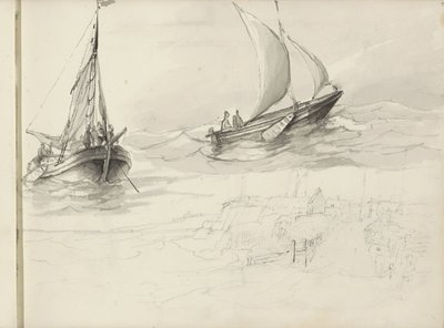 To seilskuter med figurer til sjøs av Petrus Johannes Schotel (circle of)