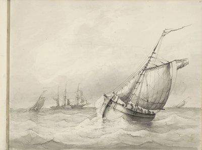 Seilskuter til sjøs av Petrus Johannes Schotel (circle of)