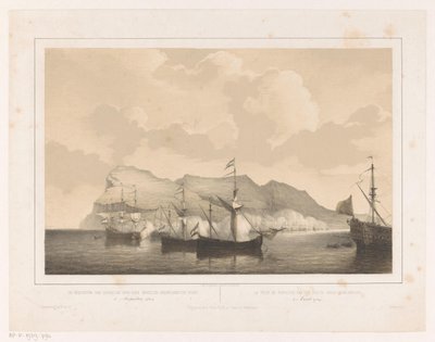 Erobringen av Gibraltar Erobringen av Gibraltar av den anglo-nederlandske flåten 3. august 1704 / La prize de Gibraltar par un flotte Anglo-Neerlandaise (tittel på objekt) av Petrus Johannes Schotel