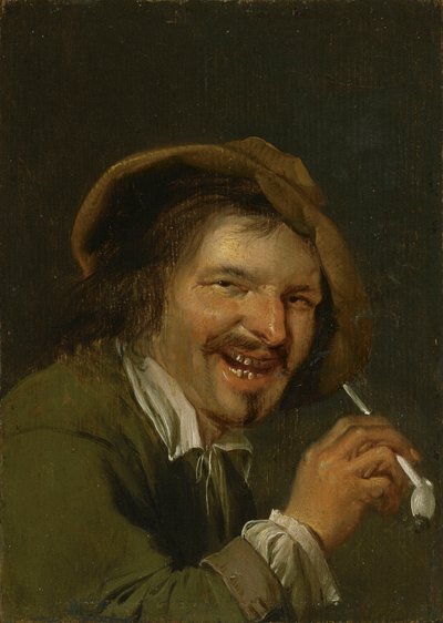 Lukt: En lerende mann som røyker en pipe. Fra serien Personifications of the Five Senses, ca. 1635-66 (olje på tre) av Petrus Staverenus