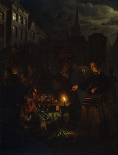 En markedsscene om natten, av Petrus van Schendel