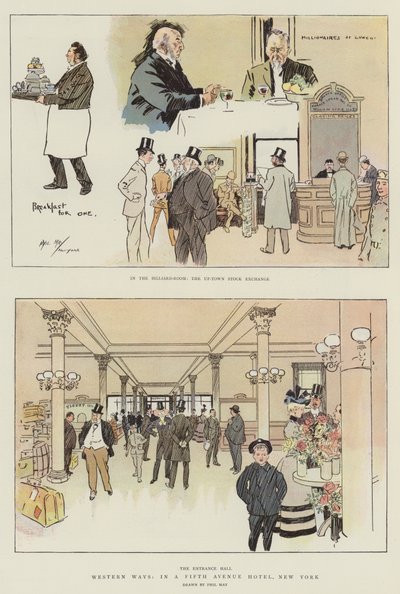 Western Ways, på et Fifth Avenue Hotel, New York (chromolitho) av Phil May