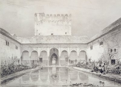 Basseng og fontene i gårdsplassen til Alberca, Alhambra, plate 21 fra 