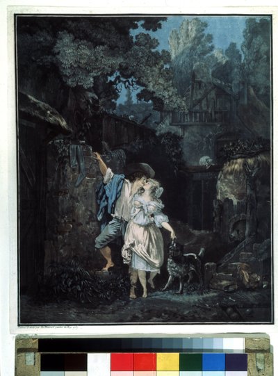 ""Farvel morgen"" (Farvel morgen) Et par drar tidlig om morgenen. Litografi av Philibert Louis Debucourt (1755-1832) 1787 Pushkin Museum Moskva av Philibert Louis Debucourt