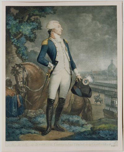Portrett av Marquis de La Fayette (1757-1834) sjef for nasjonalgarden, 1790 av Philibert Louis Debucourt
