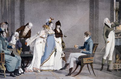 The Orange, av Louis-Philibert Debucourt (1755-1832), akvatint, scene med møbler i etruskisk inspirert Directoire-stil, Frankrike av Philibert Louis Debucourt