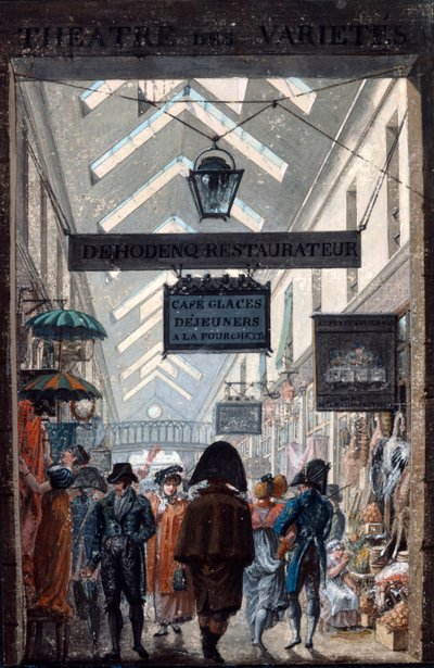 Shopping Arcade des Panoramas i Paris, 1807 av Philibert Louis Debucourt