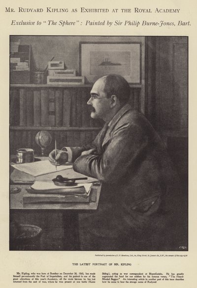 Portrett av Rudyard Kipling utstilt på Royal Academy (litho) av Philip (after) Burne Jones