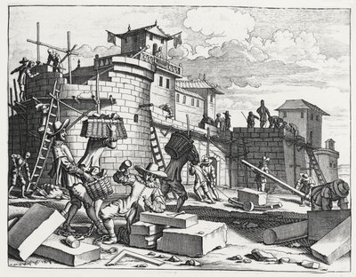 Portugisiske krigsfanger bygger et fort nær Kandy (gravering) av Philip Baldaeus
