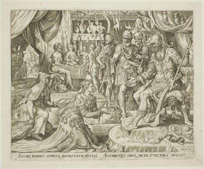 Judith Presentert for Holofernes, plate fem fra The Story of Judith and Holofernes av Philip Galle