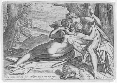 Venus og Adonis, fra serien The Story of Adonis, ca. 1579., ca. 1579. av Philip Galle