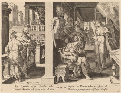 Engelen befaler Cornelius å hente Sankt Peter av Philip Galle after Jan van der Straet